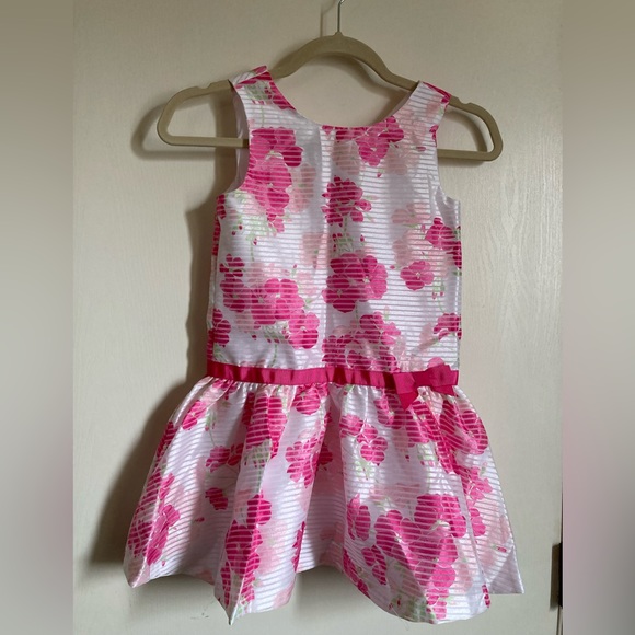 Gymboree New Dressed Up White Striped Pink Floral Peplum Dress - Picture 1 of 4